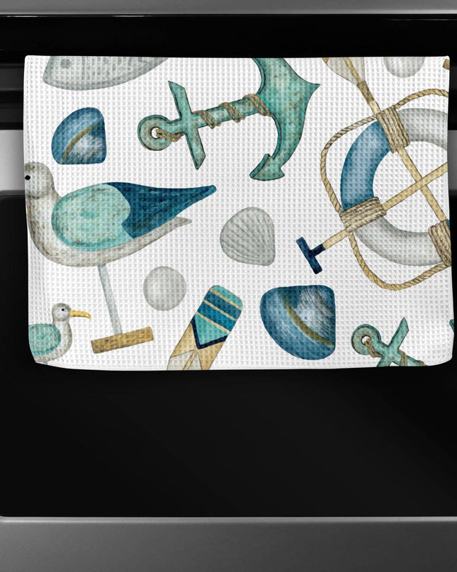 Nautical Anchor Beach Ocean Sea Kitchen Towel Waffle Gift