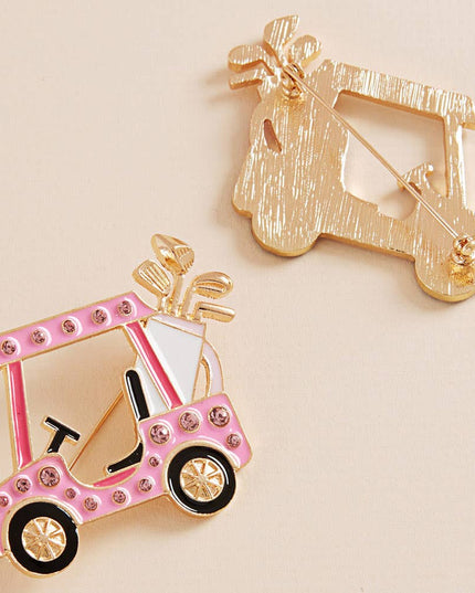 Enamel Rhinestone Accent Golf Cart Clubs Pin Brooch