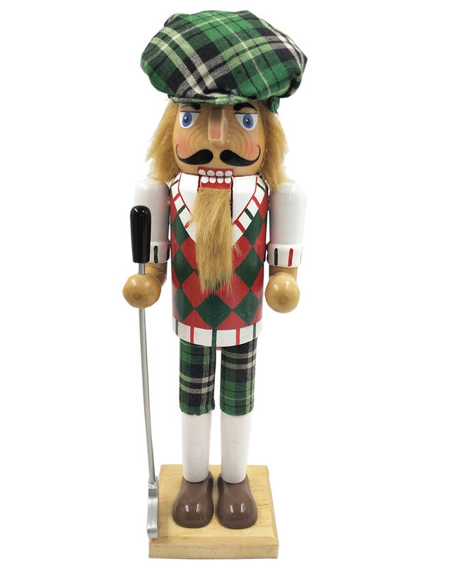 14" Green Plaid Golfer Nutcracker