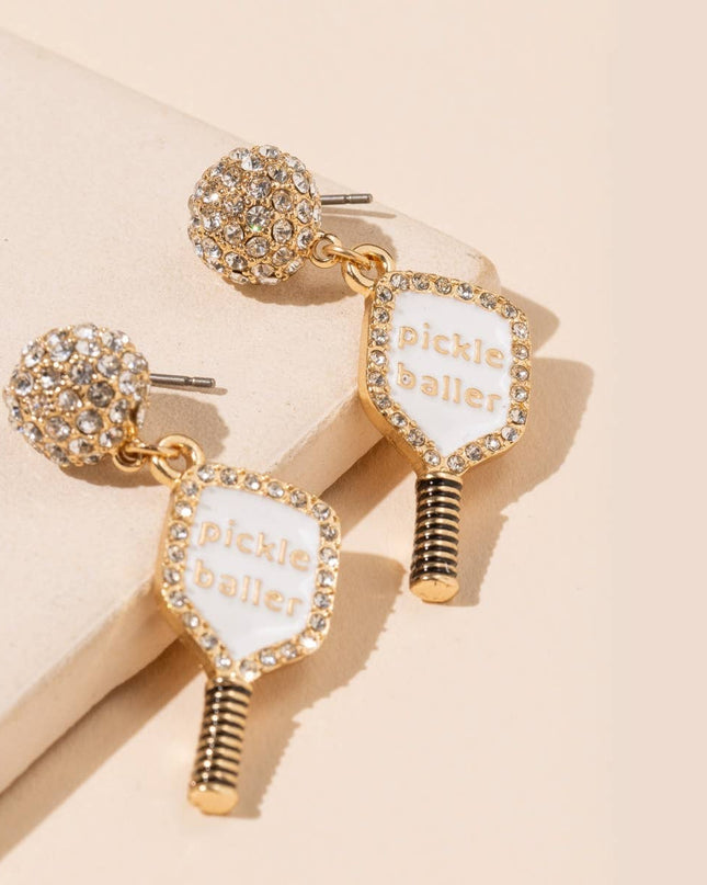 Enamel "Pickle Baller" 18K Gold Dip Dangling Earring