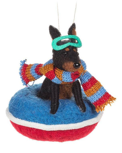Snowtubing Dog Felt Ornament