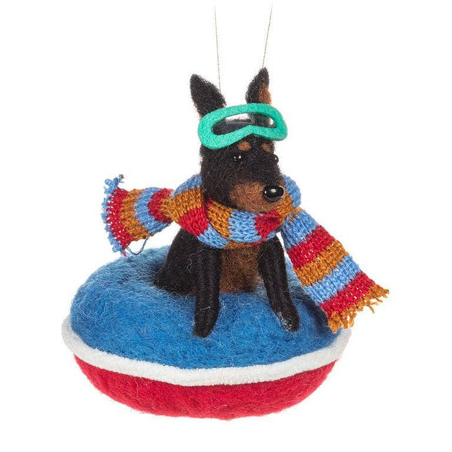 Snowtubing Dog Felt Ornament