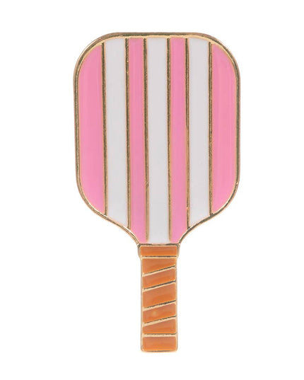 Enamel Striped Pickleball Paddle Pin Brooch