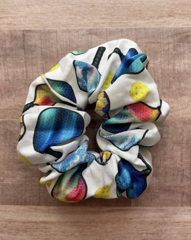 White Pickleball Cotton Handmade Scrunchie