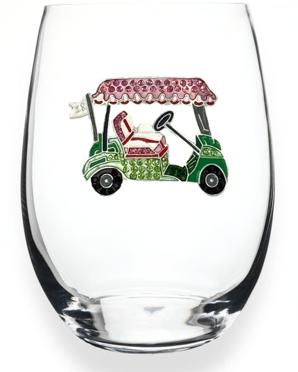 Golf Cart Stemless Wine Glass