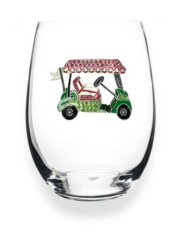 Golf Cart Stemless Wine Glass