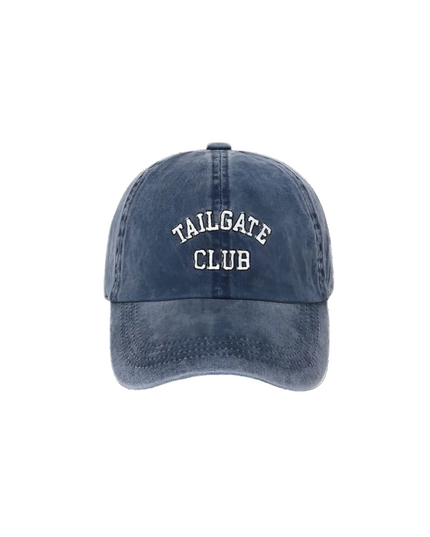 Navy blue cap with 'TAILGATE CLUB' text on a white background