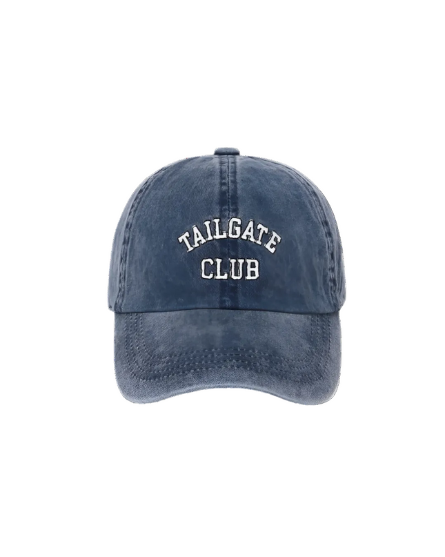 Navy blue cap with 'TAILGATE CLUB' text on a white background