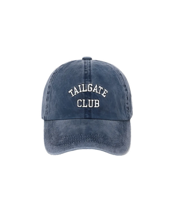 Navy blue cap with 'TAILGATE CLUB' text on a white background