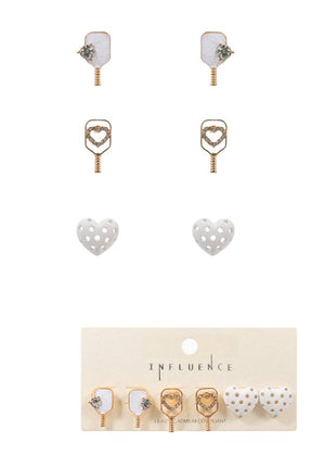 Pickleball Enamel Print 3 Set Post Earrings