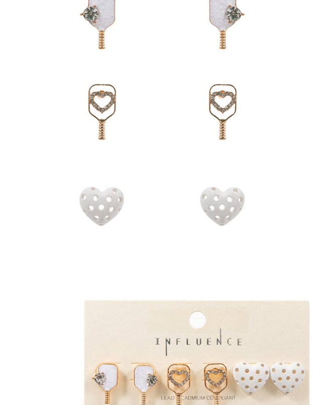 Pickleball Enamel Print 3 Set Post Earrings
