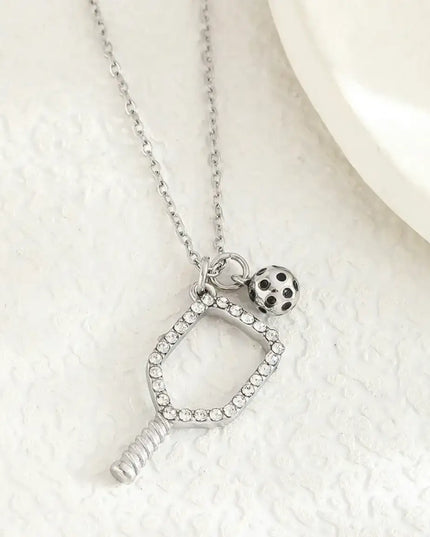 Pickleball Necklace Stainless Steel Rhines Stone Ball Charm