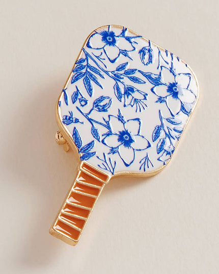 Enamel Striped Pickleball Paddle Pin Brooch
