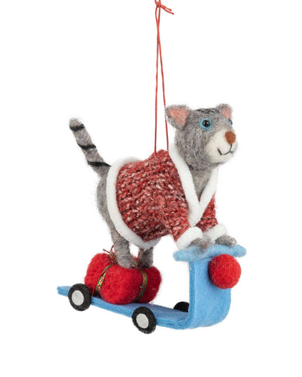 Cat Scootering Felt Ornament