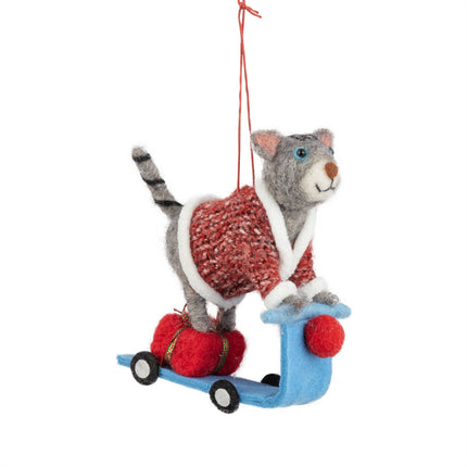 Cat Scootering Felt Ornament