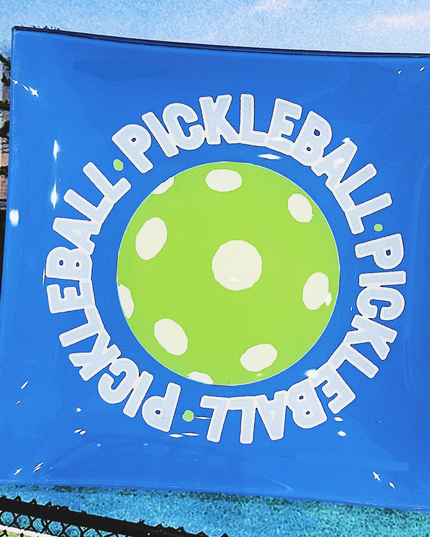 Pickleball Royal Blue Decoupage Glass Tray