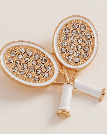 Enamel Rhinestone Embellished Double Tennis Racket Pin Brooch