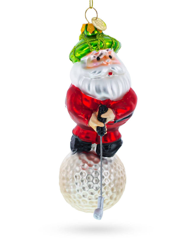 Santa the Golf Player Glass Ornament