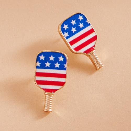 Pickleball Enamel American Flag Post Earrings
