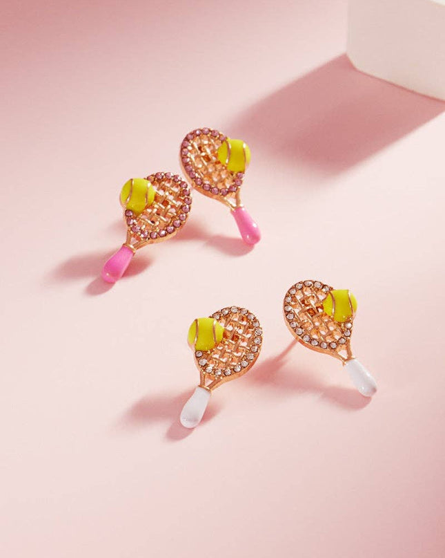 Tennis Enamel Rhinestone Post Earrings