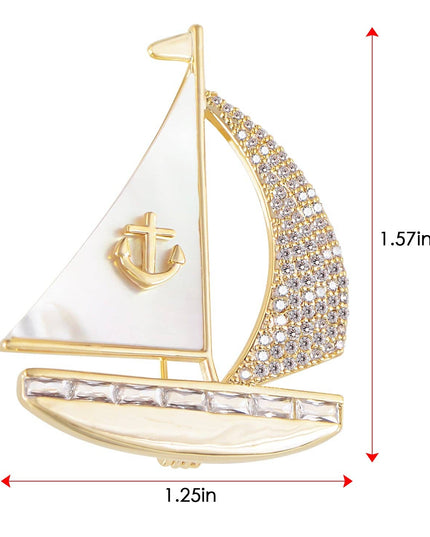 Crystal Rhinestone Sail Boat Brooch Pin