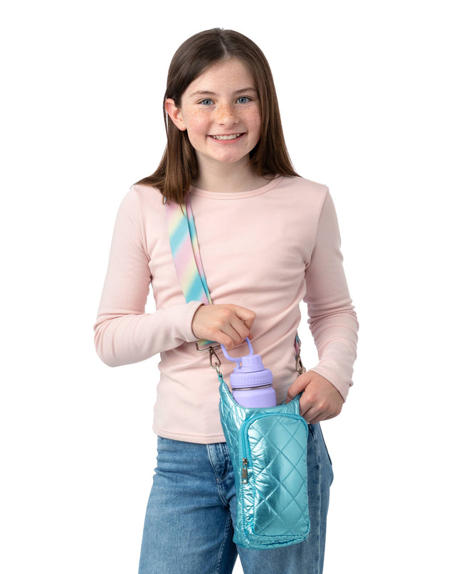 Silver Water Bottle Bag Crossbody Hydro Puffer Tote