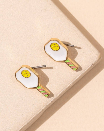 Enamel Pickleball 18K Gold Dip Stud Earring