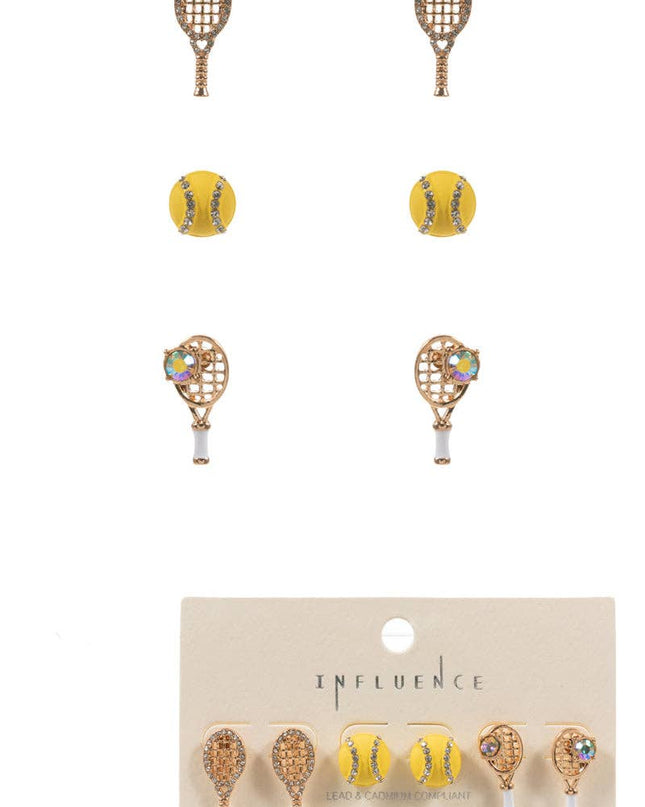 Tennis Enameled Icons 3 Set Post Earrings