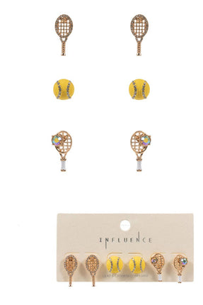 Tennis Enameled Icons 3 Set Post Earrings