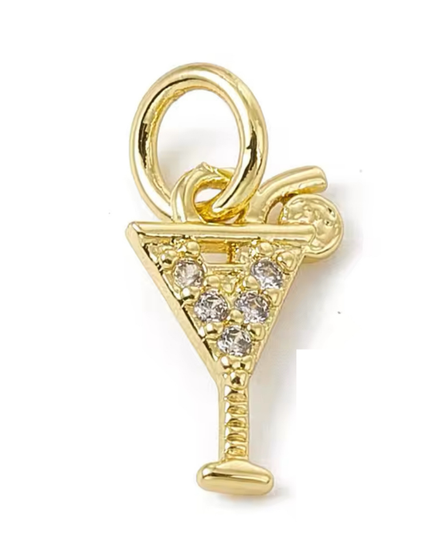 Itsy Cocktail Charm ~ 14k Gold Plated Brass & Pave Stone