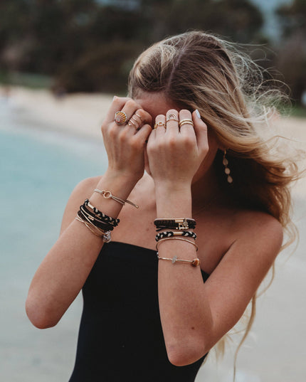 "Connect" Black & Cream with Gold Accent Hair Tie Bracelets