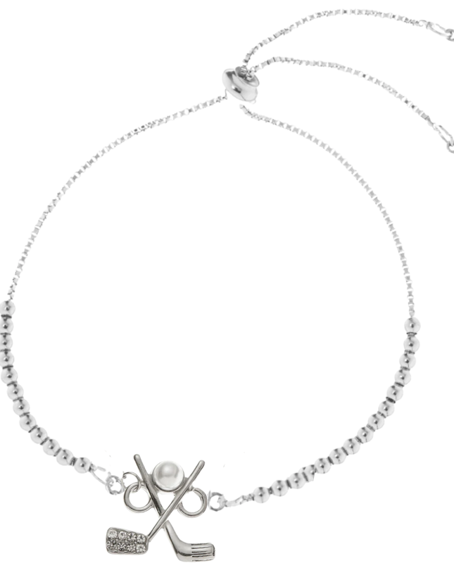 Golf Silver Beaded Charm Slider Bracelet