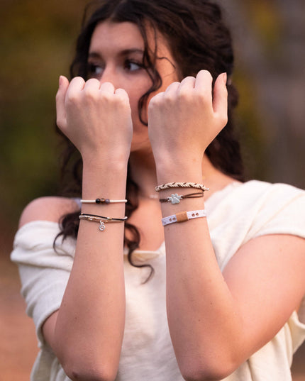 "Paws" Natural Hues with Silver & Paw Accents Hair Tie Bracelet