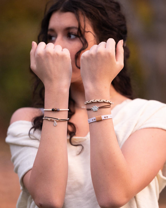 "Paws" Natural Hues with Silver & Paw Accents Hair Tie Bracelet