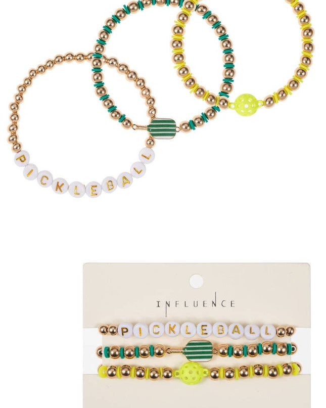 Pickleball Shaped 3 Set Stretch Bracelet