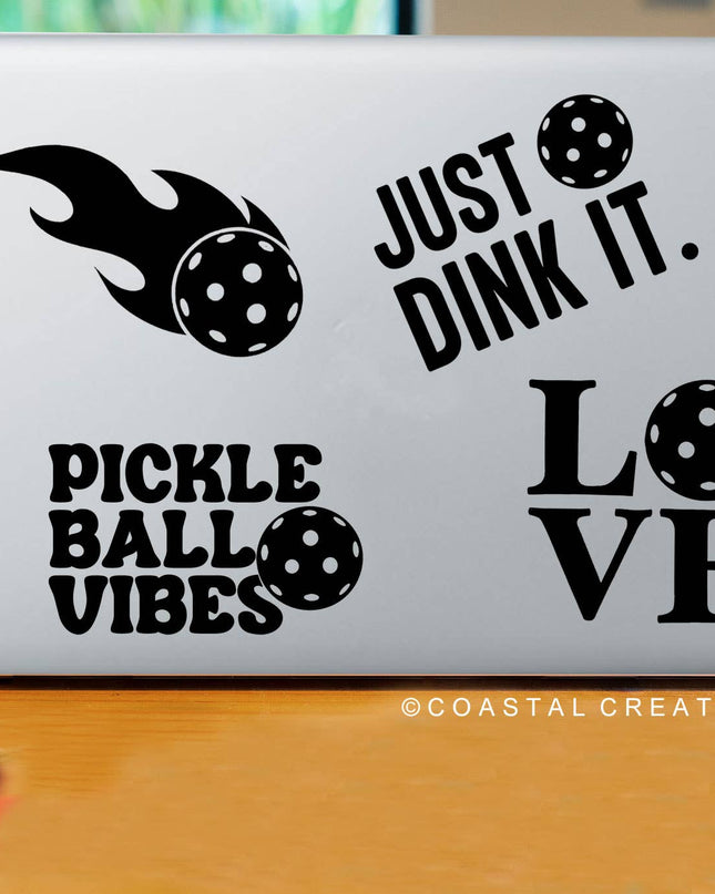 Pickleball Love Black Vinyl Laptop Sticker, Packaged