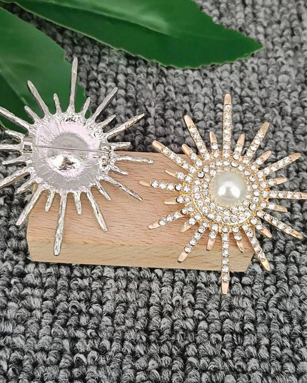 Cubic Zirconia Metal Sunflower Brooch