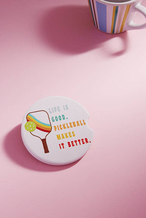 Sport Pickleball Round Pattern Ceramic Car Coaster
