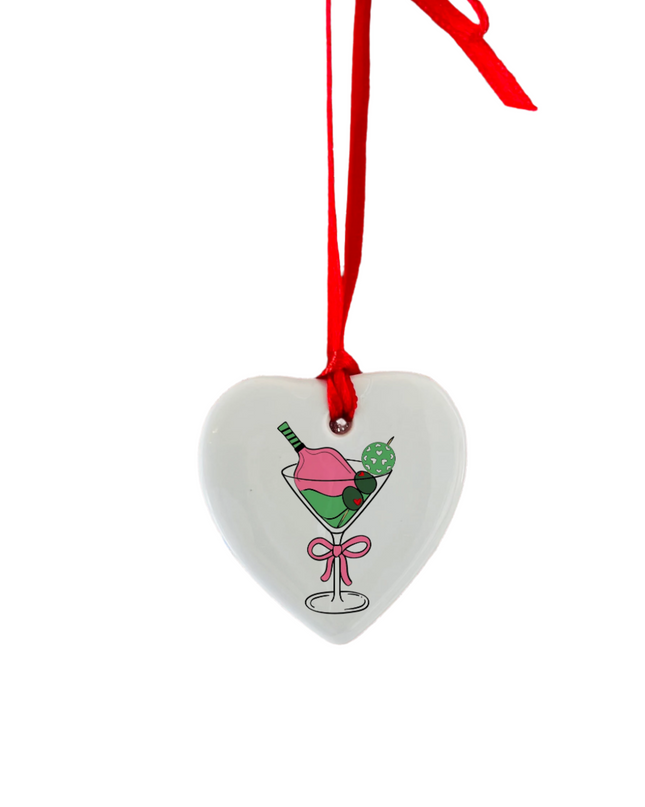 Gift Tag: Pickleball Martini Heart Tag Ornament
