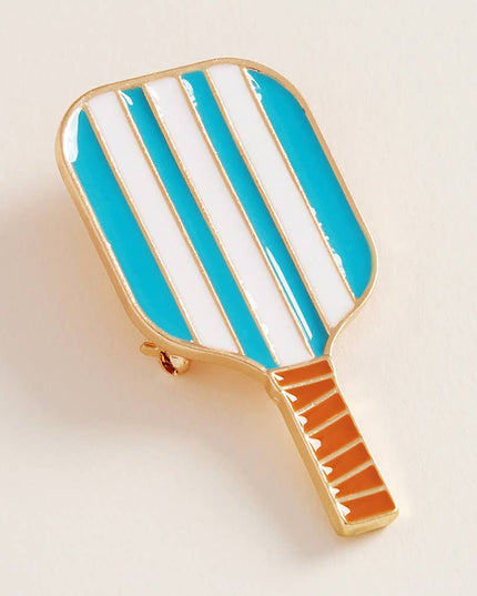 Enamel Striped Pickleball Paddle Pin Brooch