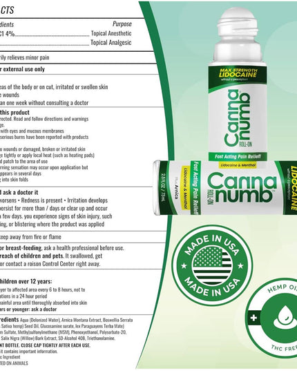 Canna Numb product packaging with label and ingredients list on a green background