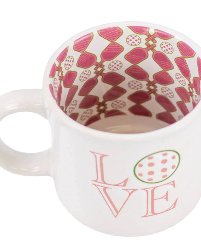 Pickleball Love Coffee Mug   White/Hot Pink/Green   14oz.