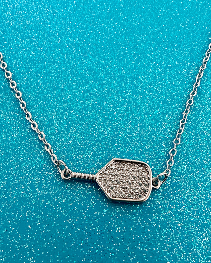 Silver Pickleball Connector Rhinestone Necklace