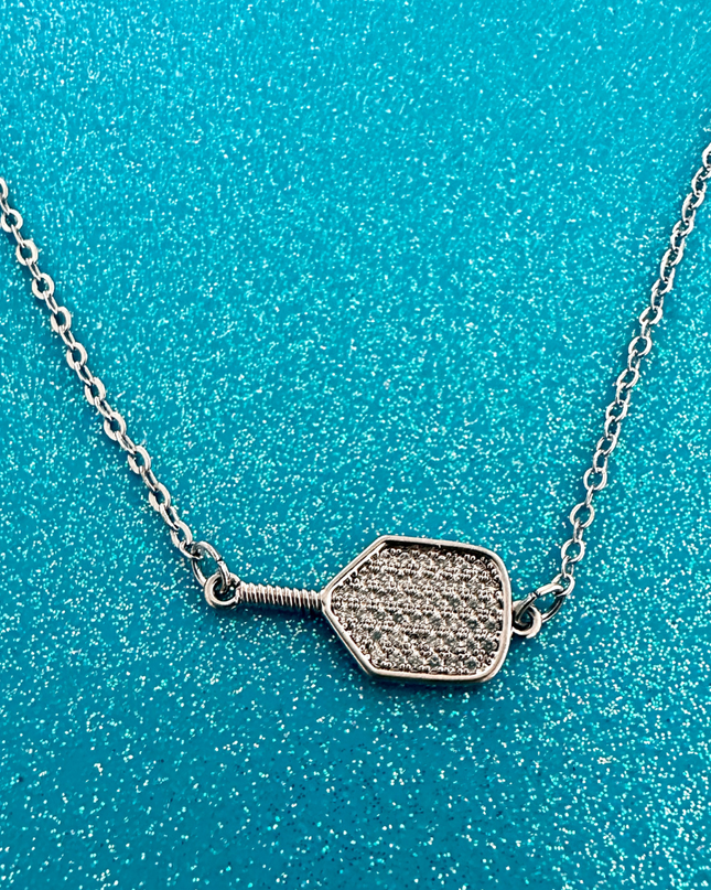 Silver Pickleball Connector Rhinestone Necklace