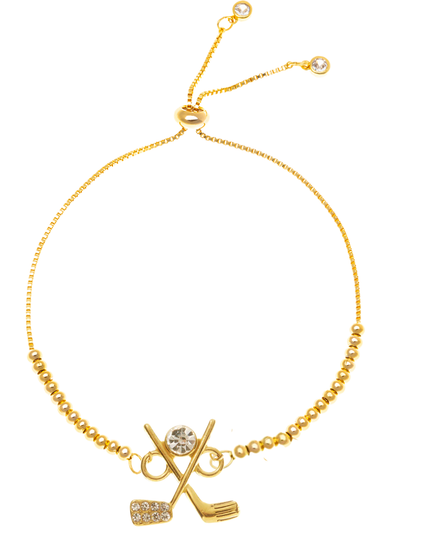 Golf Gold Beaded Charm Slider Bracelet