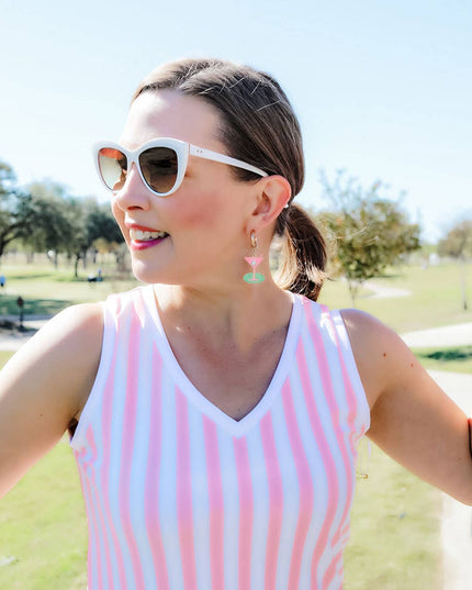 Country Club Martini Drop Hoop Earrings in Pink