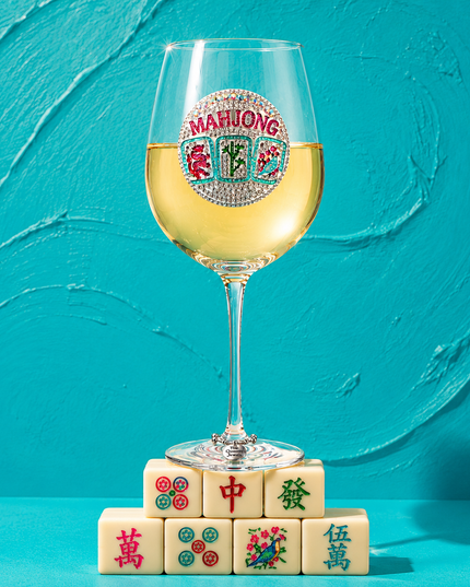 Mahjong Jeweled Stemmed Wine Glass
