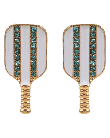 Pickleball Enamel Rhinestone Post Earrings