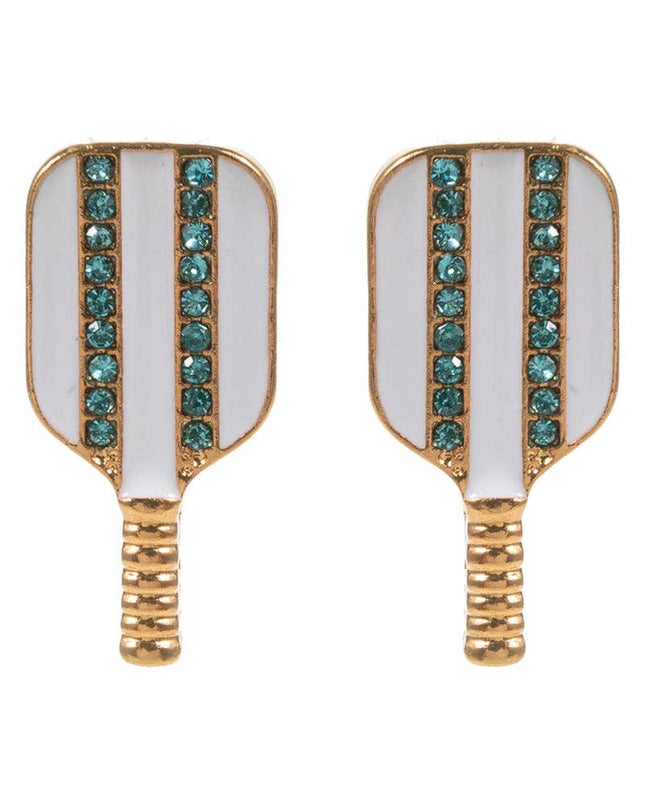 Pickleball Enamel Rhinestone Post Earrings