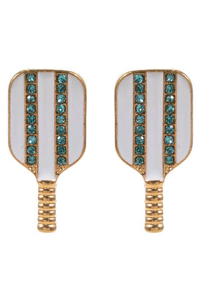 Pickleball Enamel Rhinestone Post Earrings